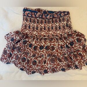 House of Harlow 1960 High Waist Smocked Floral Mini Skirt in Marble Rust /Blue